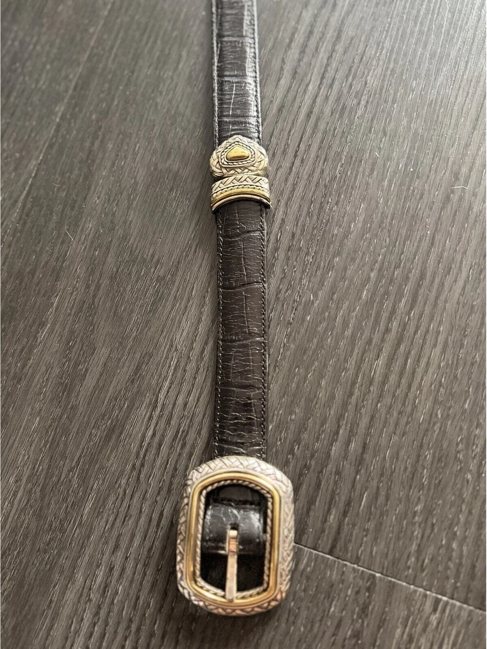 Brighton  Reversible Croc Embossed Leather Belt Black Brown 34 40210